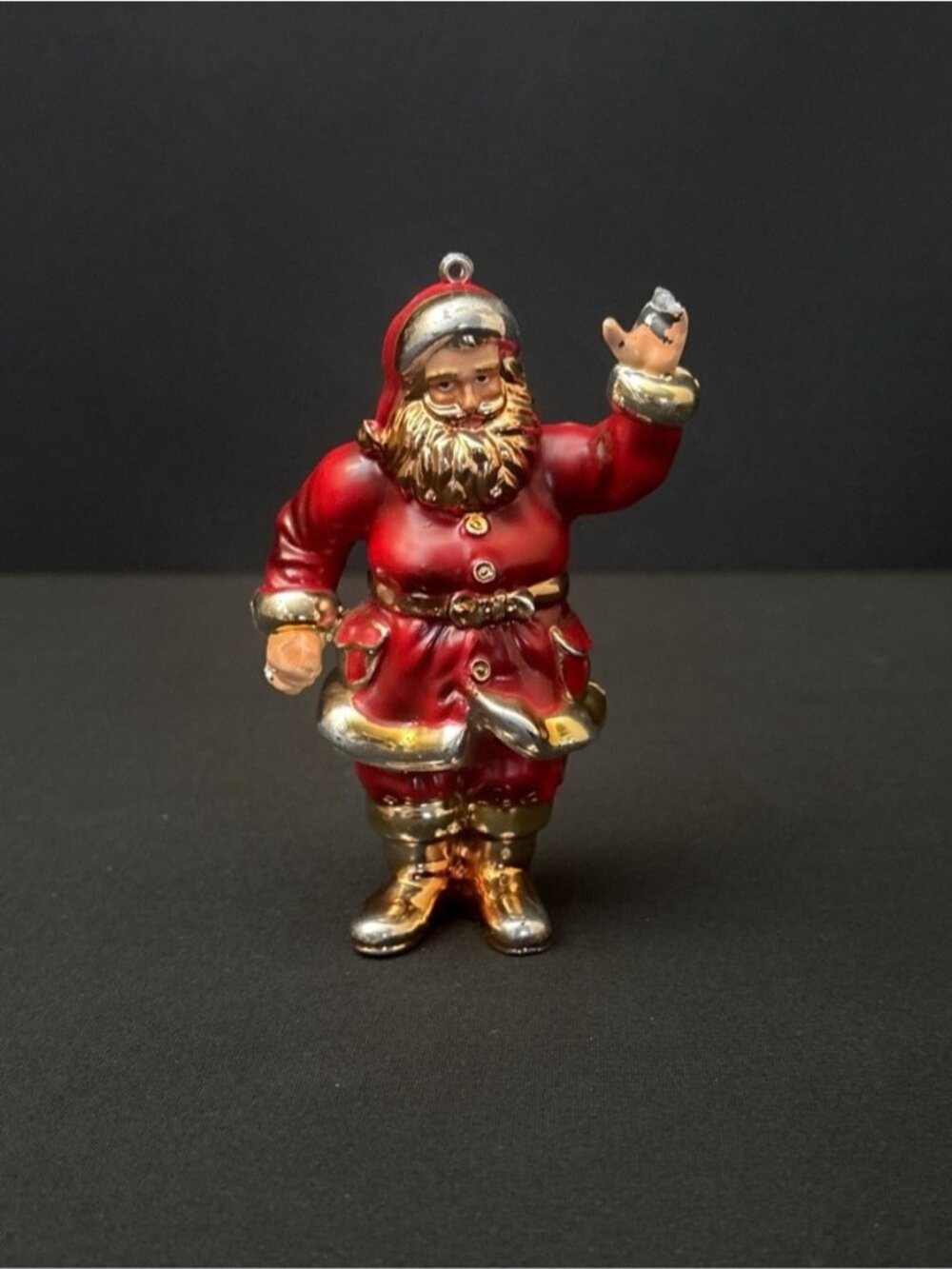 Santa Claus Christmas Vintage Ornament Red Gold Toned Glossy Belt Holiday Decor - Picture 3 of 13
